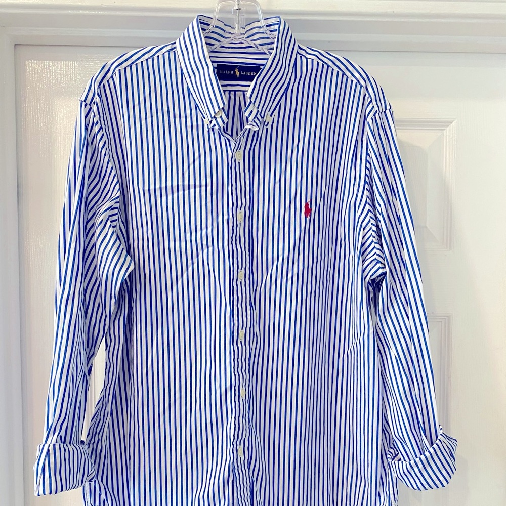 Royal blue striped Ralph Lauren button down large